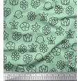 thumbnail image 1 of Soimoi Green Japan Crepe Satin Fabric Black Sketch Floral Printed Craft Fabric by the Yard 42 Inch Wide, 1 of 3