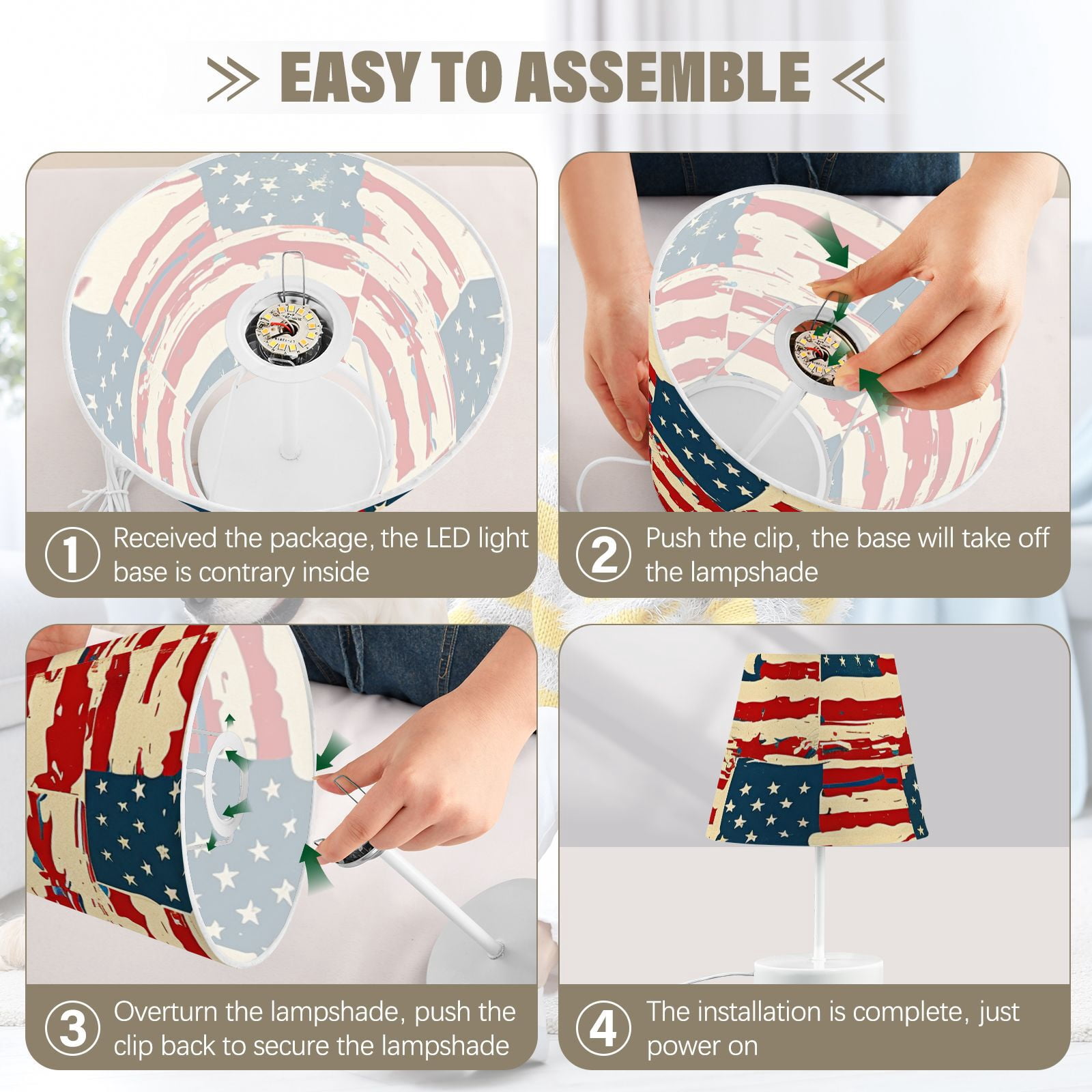Us Flags Desk Lamp 3 Color Modes LED Table Lamp Nightstand Reading Light for Bedroom Living Room