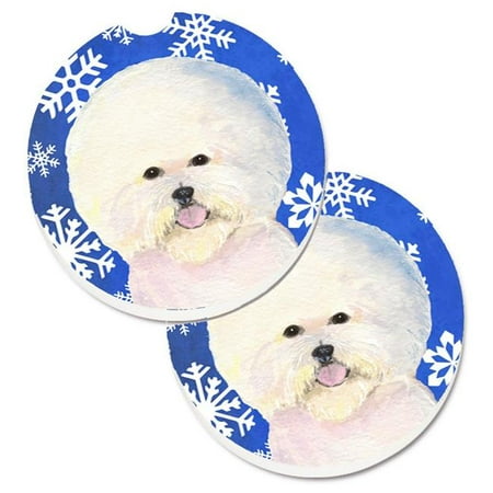 

Bichon Frise Winter Snowflakes Holiday Set of 2 Cup Holder Car Coaster