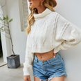 thumbnail image 3 of SWSMCLT Women's Crop Crop Top Soft Turtleneck Long Sleeve Pullover Sweater Drop Shoulder High Neck Sexy Cropped White Medium, 3 of 4