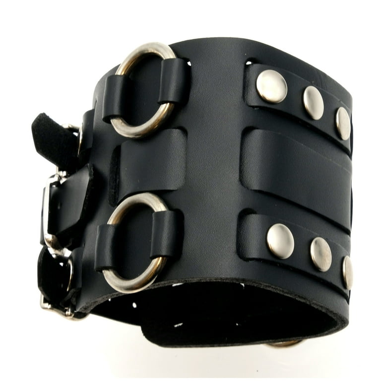 Amazon 22mm Cuff Watch Band Genuine Black Leather Wide Cuff