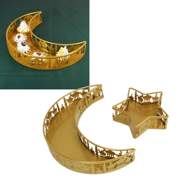 Moon Star Shape Tray, Fine Workmanship Eid Elements Metal Serving Plate Gold Color High Strength for Food Storage and Display