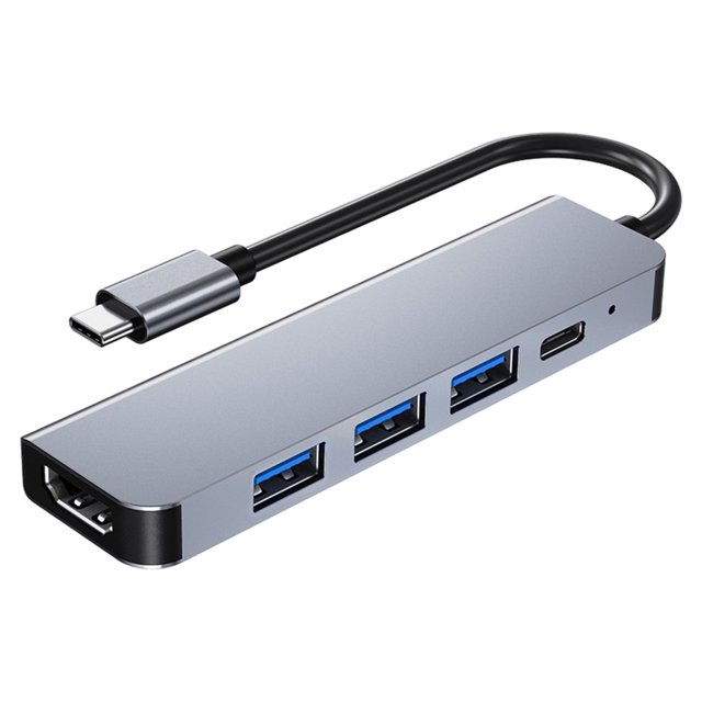 Moyic Hub 5 en 1 tipo c, adaptador de vídeo portátil USB compatible con HDMI, convertidor de velocidad rápida, estación de acoplamiento de teclado, Juegos de teclado y mouse para computadora