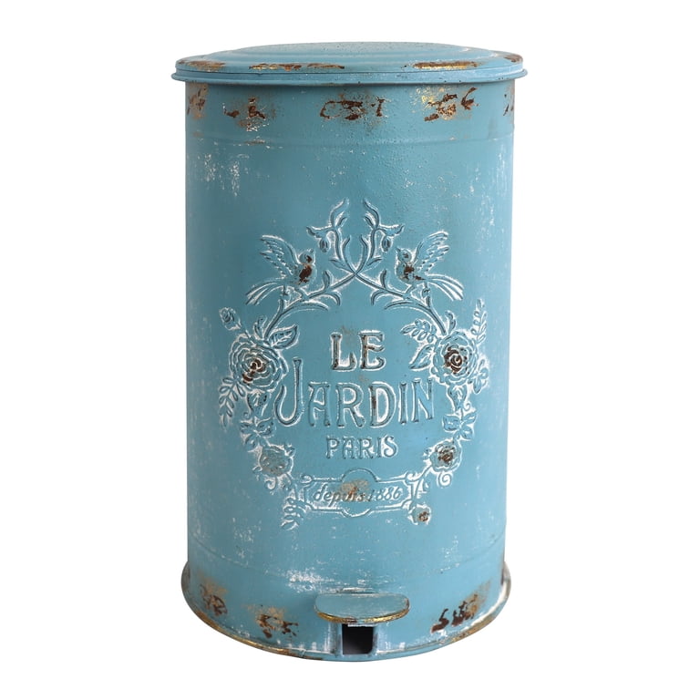 Vintage Metal Step On Trash Can With Lid 4.5 Gallon Farmhouse