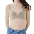 thumbnail image 3 of tklpehg Womens Tops Solid Color Sheer Long Sleeve Tops for Women Casual Comfy See-Through Seamless Arm Shaper Top Round Neck Shirts Blouse Khaki XXL, 3 of 4