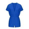 thumbnail image 3 of Gaecuw Womens Romper Shorts Jumpsuits for Women Dressy Wedding Short Sleeve Overall V Neck Band Collar Solid Onesie Strappy One Piece Outfits Casual Loose Baggy Jumpsuit Wide Leg Summer Shorts Mini, 3 of 5