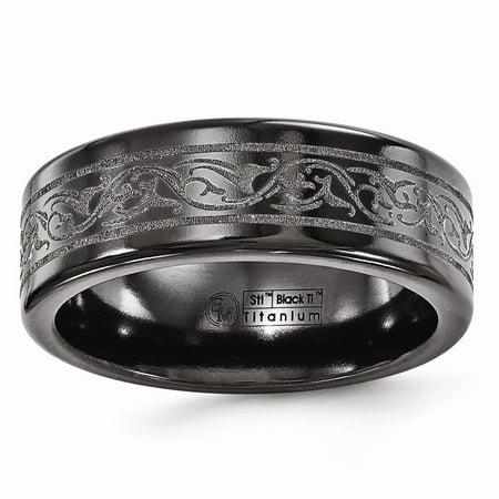 - Edward Mirell Jewelry Collection Titanium Black Titanium Laser 8mm Band Ring by Roy Rose Jewelry ~ Size 11
