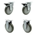 thumbnail image 1 of Polyurethane Swivel Top Plate Caster Set of 4 with 6 Inch Gray Wheels - Includes 2 Swivel with Posi Locking Brakes and 2 Rigid - 1400 lbs. Total Capacity - Service Caster Brand, 1 of 3