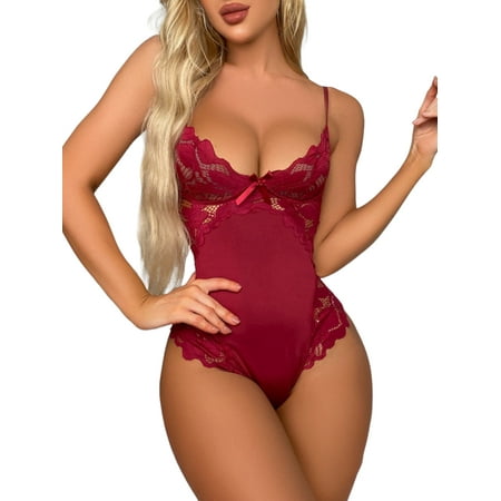 

Skksst Womens Teddy Lace Bodysuit Lingerie Spaghetti Strap Nightwear Underweare