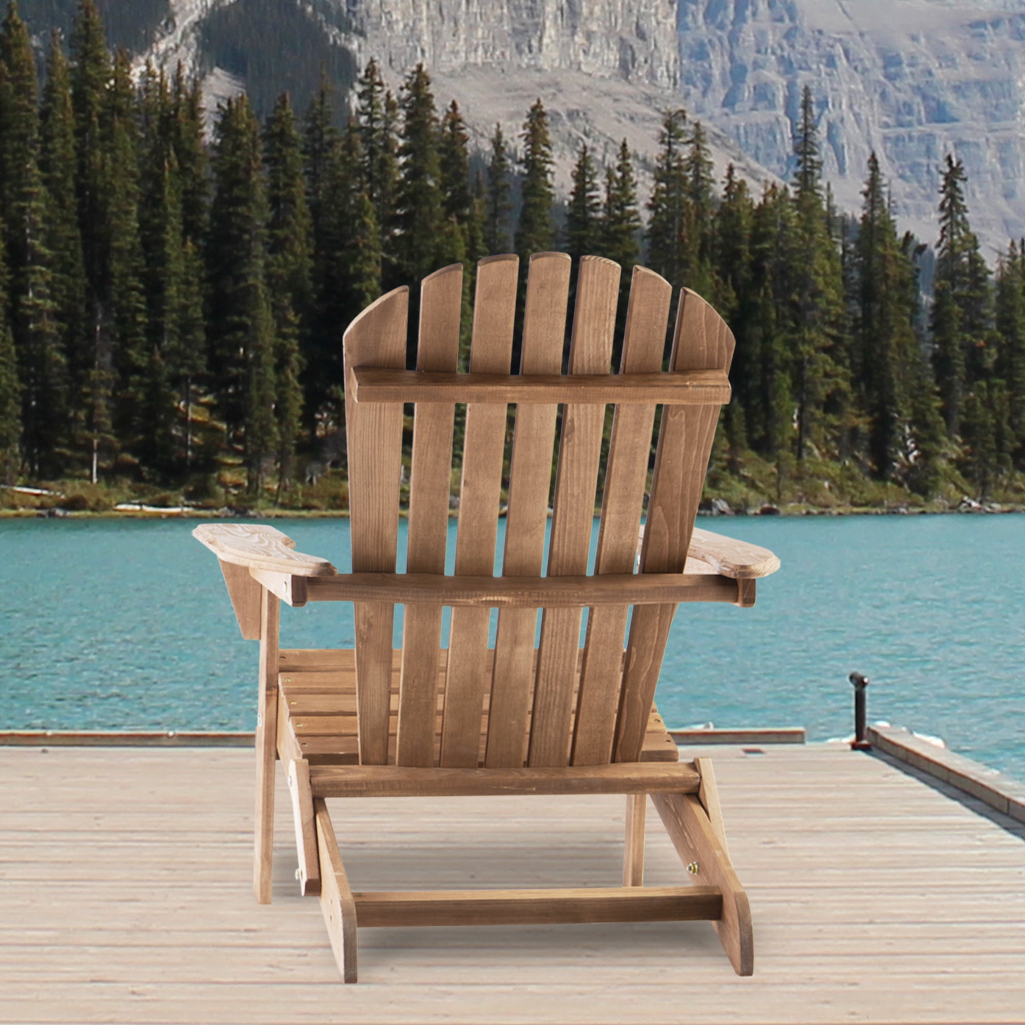 Set Of 2 Folding Adirondack Chair 36In Natural Hemlock Wood Light Brown Patio Porch Deck Garden Lawn Backyard Pool Fire Pit Lounge Wide Armrests Tall Backrest Half Pre Assembled Solid Wood Kit