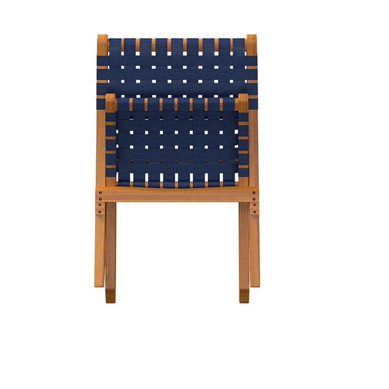 Balkene home Sava Folding Chair Low Slung Seating Solid Acacia Wood Woven Backseat Navy Blue Webbing Walmart