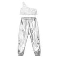 thumbnail image 4 of TiaoBug Kids Girls Jazz Hip Hop Dance Outfits Sequins Crop Top with Pants Cheerleading Dancewear Silver 14, 4 of 5