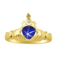 thumbnail image 5 of RYLOS Matching Jewelry Yellow Gold Plated Silver Claddagh Ring & Cross Necklace. Heart Gemstone & Diamonds, 6MM Blue Star Sapphire Birthstone; Size 9, 5 of 6