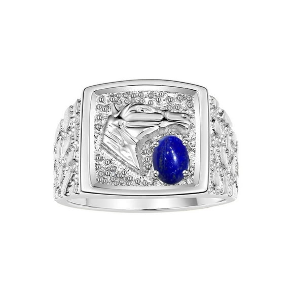 RYLOS Men's Rings 14K White Gold Rings Lucky Nugget Horse Head 6X4MM Oval Gemstone & Diamond Ring Lapis September Birthstone Rings For Men Size 11