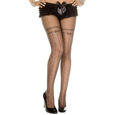 Music Legs Women's Faux garter with ribbon look spandex pantyhose