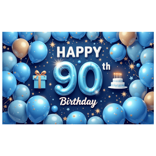 Blue Balloons Happy Birthday Cake Banner Milestone Party Gift Box for Celebration Event Decoration