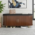 thumbnail image 6 of Aisword 2-Tier Shoe Bench Storage with Sliding Door, Padded Cushion, Adjustable Shelf, Walnut, 6 of 7