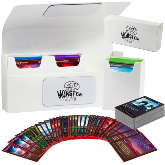 Monster Protectors Trading Card Triple Deck Storage Box, White, Self-Locking Magnetic Closure - Fits Yugioh, Pokemon, Magic the Gathering Cards