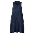 thumbnail image 5 of NXMZXB Womens Summer Casual Cotton Linen Midi Dresses Lightweight Sleeveless Button V Neck Plain Collared Tshirt Dress Loose Comfy Beach Vacation Sundress Maxi Dress with Pockets Navy L, 5 of 6