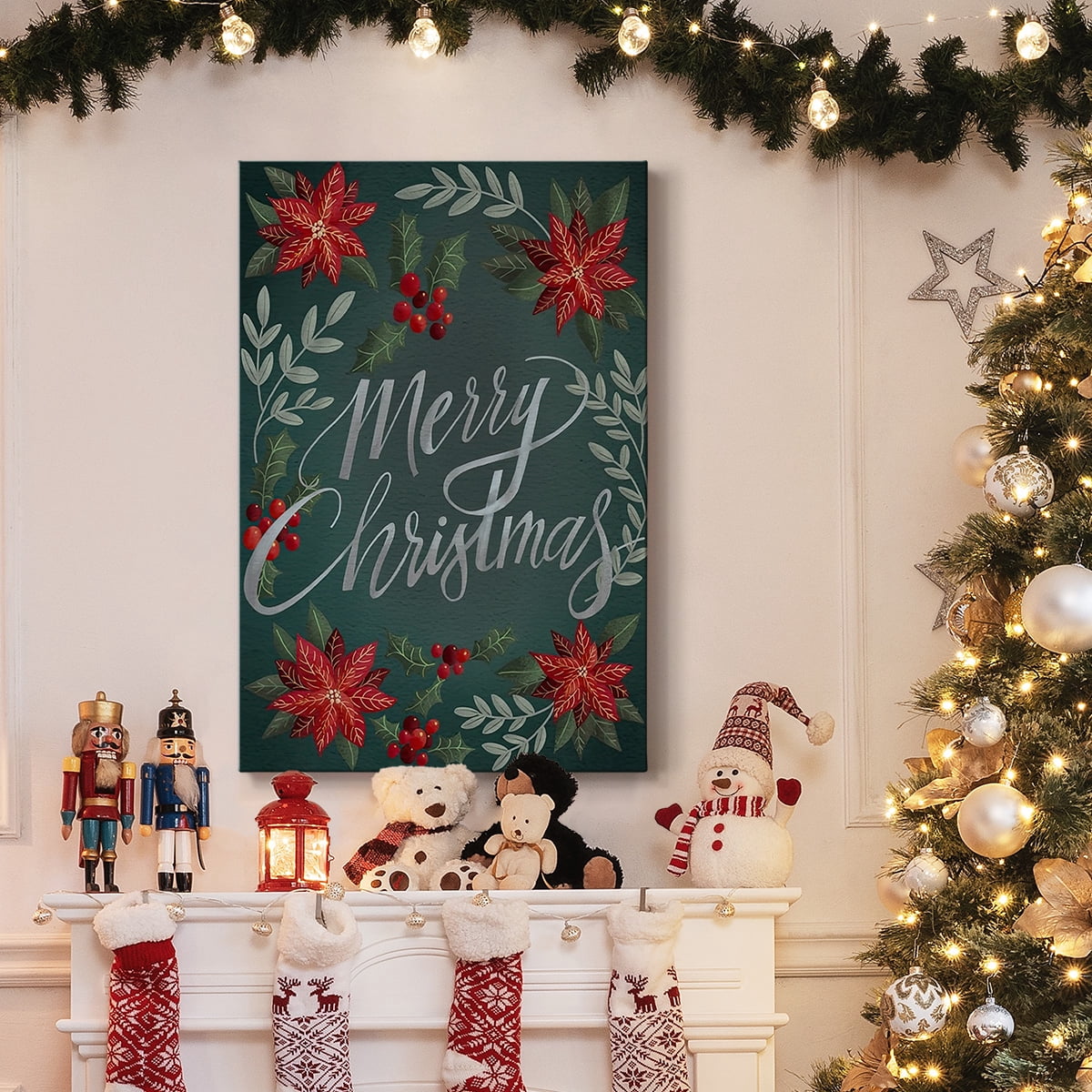 Red Flowers Christmas II- Gallery Wrapped Canvas