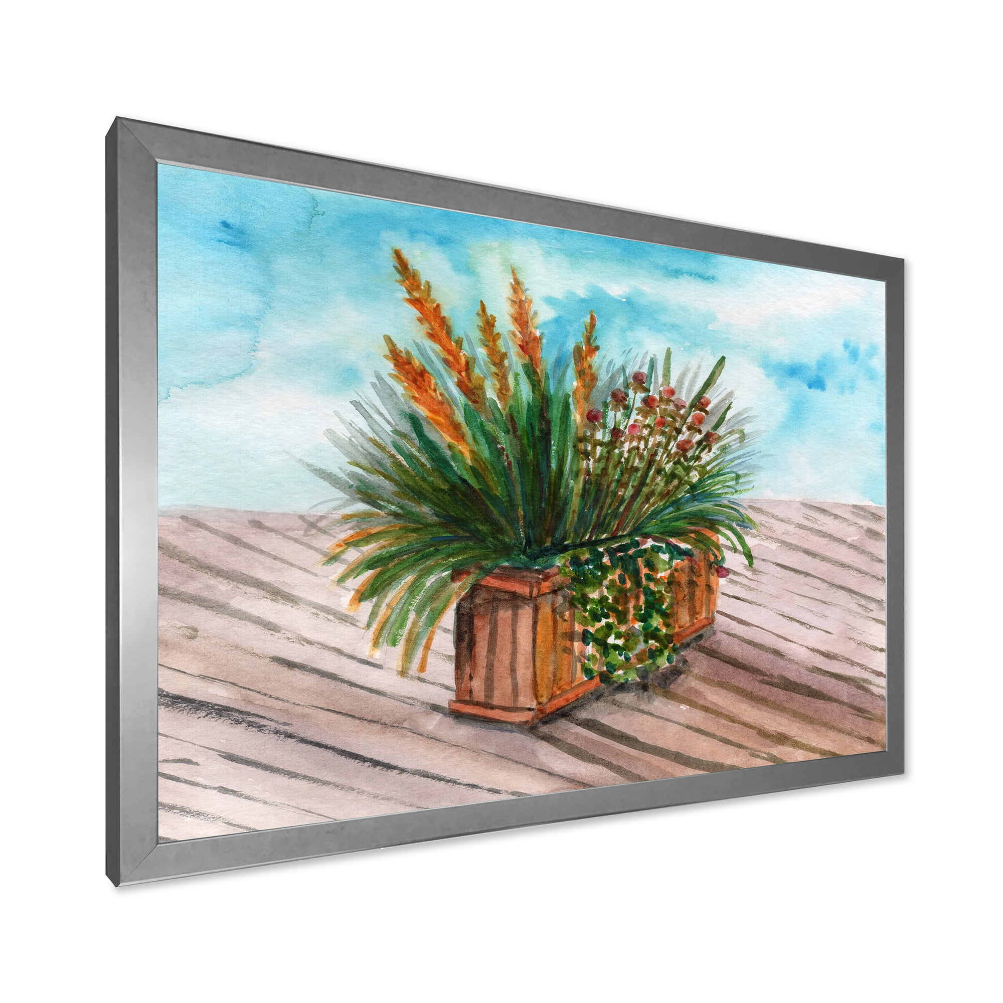 Designart 'Green Stems With Yellow Spikelets of Houseplant' Traditional Framed Art Print