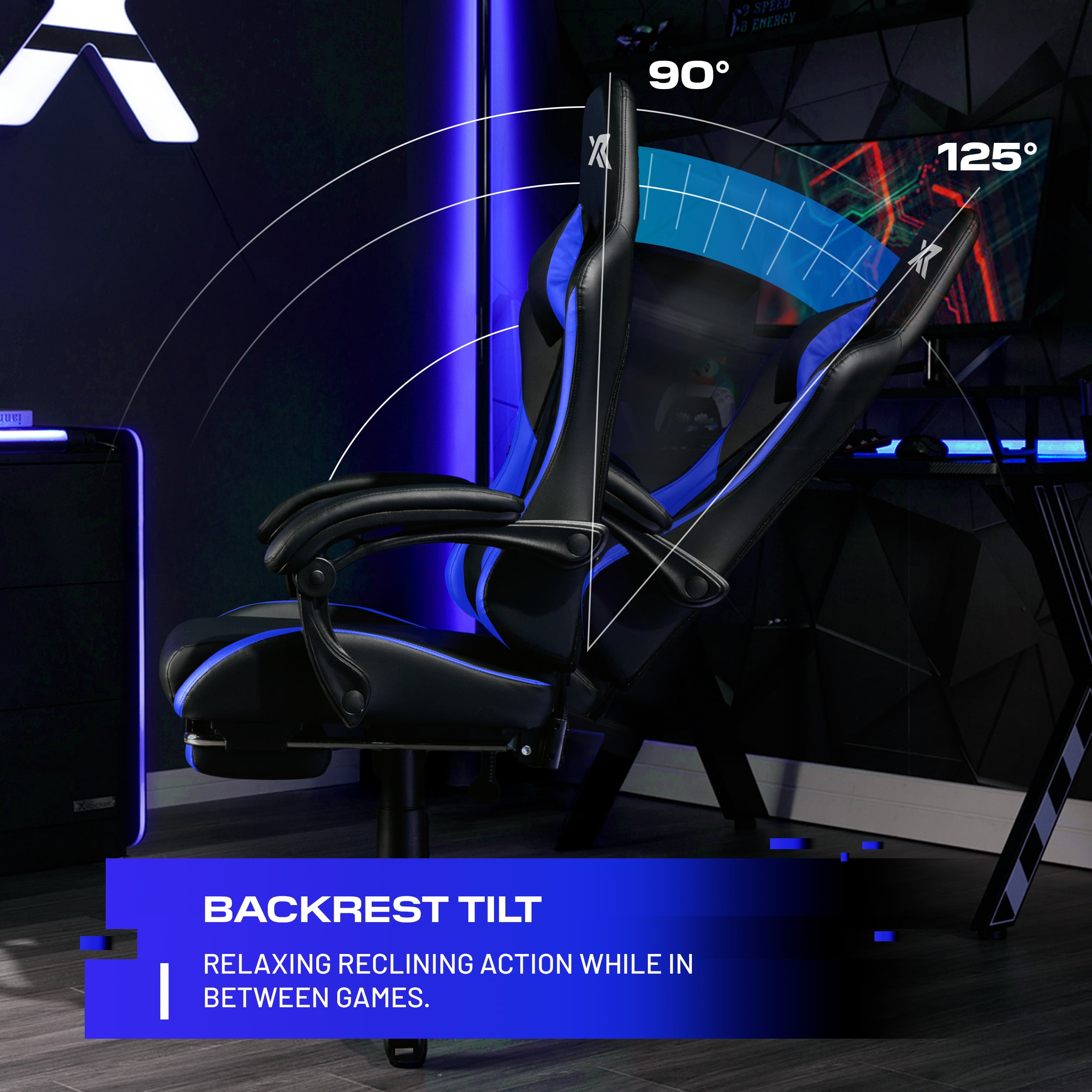 X Rocker Apex PC Gaming Chair with Massage Function and Footrest, Blue