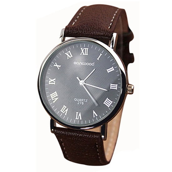 jiawei Men's Roman Numerals Dial Faux Leather Band Quartz Analog