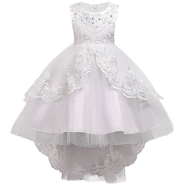 Ropa para niños Vestido para niñas Vestido de princesa Vestido de encaje bordado para niñas Vestido de cola para niñas de flores