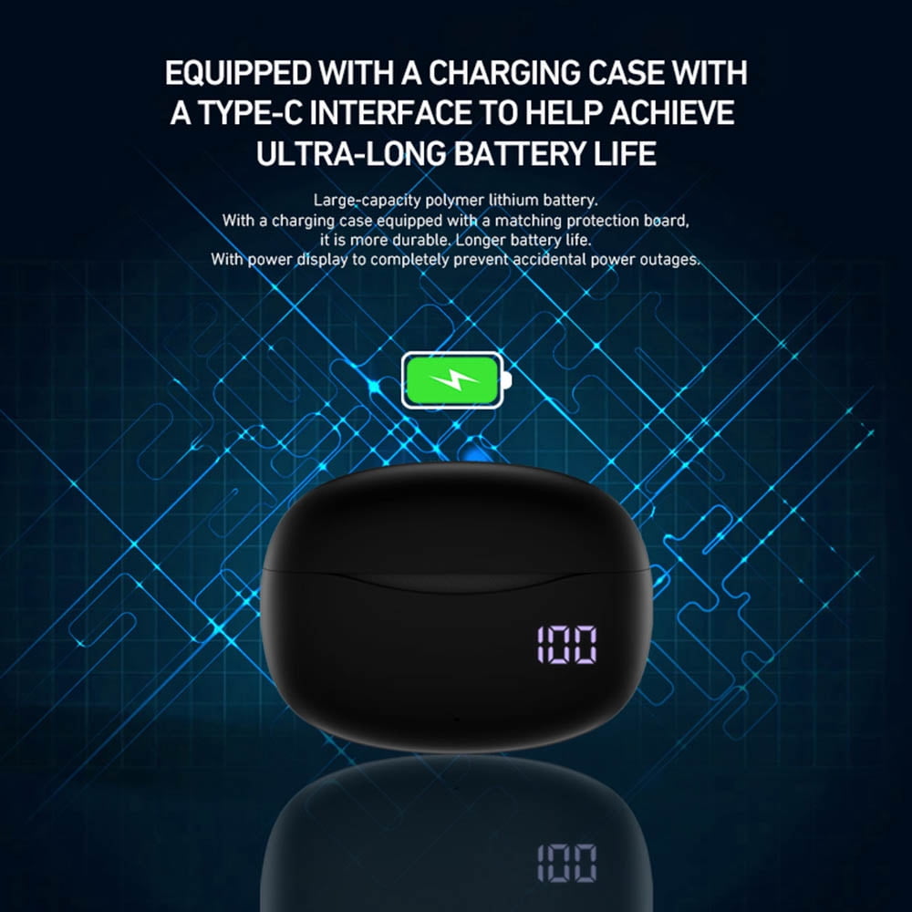 SP9D True Wireless Earbuds, Bluetooth 5.3, IPX5 Waterproof, Built-in Mic, LED Display, Wireless Charging Case