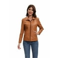 thumbnail image 6 of Faux PU Leather Jacket for Women Long Sleeve Stretch Lapel Collar Zip Up Cropped Jackets with Pockets Outerwear, 6 of 8