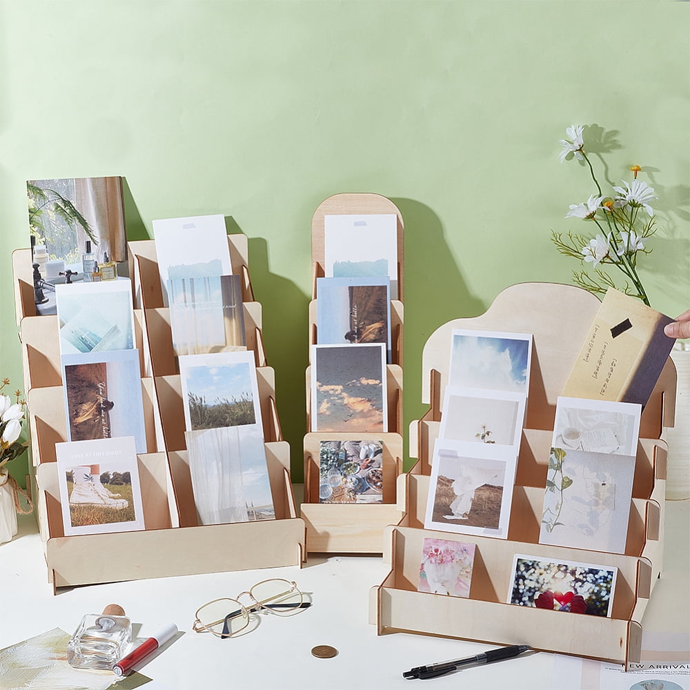 3 Styles Greeting Card Display Stand Wood Postcard Display Riser Stands Wooden Collector Displays Rack Portable Birthday Cards Displays
