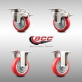 thumbnail image 2 of 4 Inch 316SS Red Polyurethane Swivel Top Plate Caster Set 2 Lock Brake 2 Rigid, 2 of 2