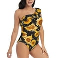 thumbnail image 3 of Sikiie Black Marble Pattern Sunflower Print Women One Piece Swimsuits Tummy Control One Shoulder Bathing Suits Ruffle Swimwear, From S to XXL-XX-Large, 3 of 6