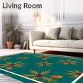 thumbnail image 2 of ODIKA 8'x10' Machine Washable Non-Slip Area Rug, Festive Holly Sprigs and Pinecone Holiday Duo High Traffic Rug, Teal, 622438, 2 of 7