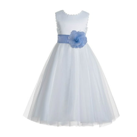 

White V-Back Lace Edge Junior Flower Girl Dress First Communion 183T