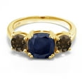thumbnail image 2 of Gem Stone King 18K Yellow Gold Plated Silver Blue Sapphire and Brown Smoky Quartz 3 Stone Engagement Ring for Women (3.82 Cttw, Gemstone Birthstone, Cushion 8MM, Size 5), 2 of 5