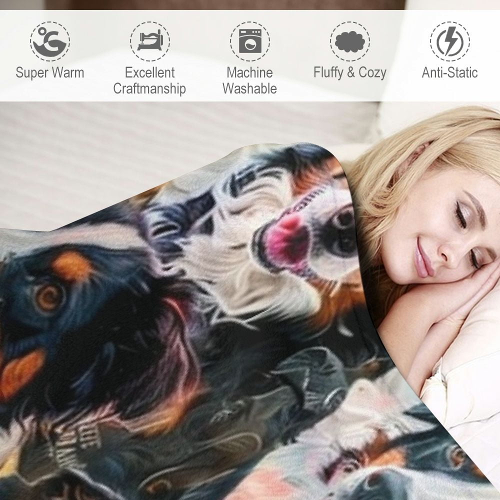 Bernese Mountain Dog Blanket for Kids Adults, Animal Print Plush Blanket, Double Sided Fabric Lamb Wool Flannel Sherpa Throw Blanket (King, Inches)