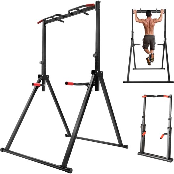 Foldable Pull Up Bar 5.74-7.55ft Height Adjustable Pull Up Dip Station Freestanding Tower Station Gym Training Equipment, Up to 440lbs