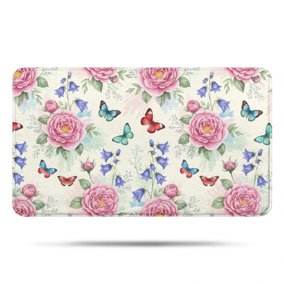 Pioneer Flower Floral Print Pattern Bathroom Rugs Mat, Non Slip Microfiber Bathroom Rug with Rubber Backing, Soft Mats for Bathroom Floor Tub Shower, 17"x30"