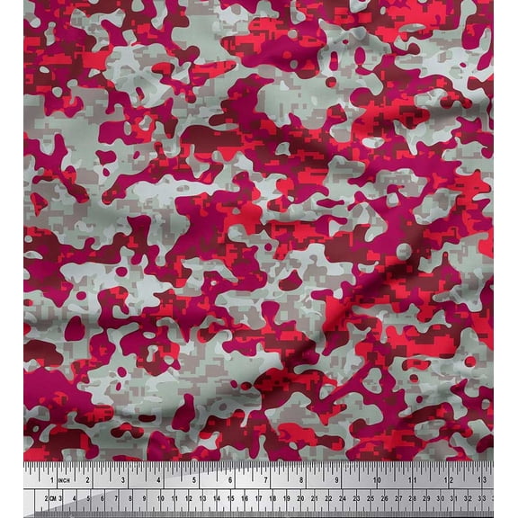 Soimoi Poly Georgette Fabric Two Tone With Grey Camouflage Print Fabric by the Yard 42 Inch Wide