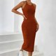 thumbnail image 5 of TaTaai Women's Ribbed Halter Neck Midi Dress Sleeveless Round Neck Fitted Bodycon Solid Knee Length for Summer Beach Party Daily Casual Wear Soft Stretchy Gift, 5 of 6