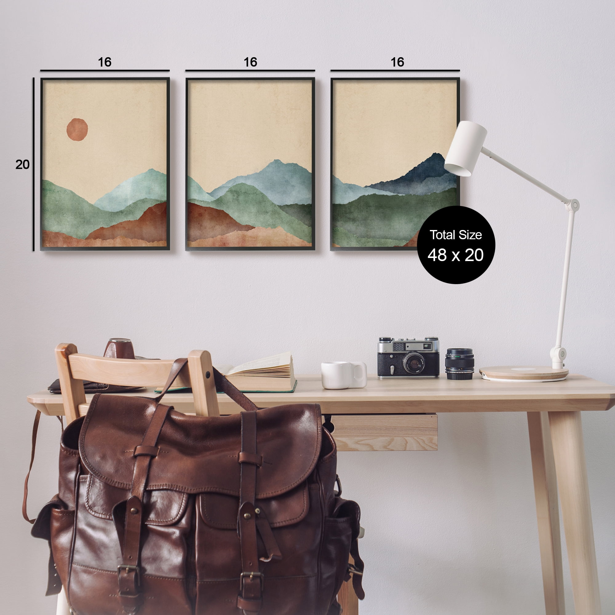 Stupell Abstract Mountains Landscape Moon Landscape Painting Black Framed Art Print Wall Art, Set of 3