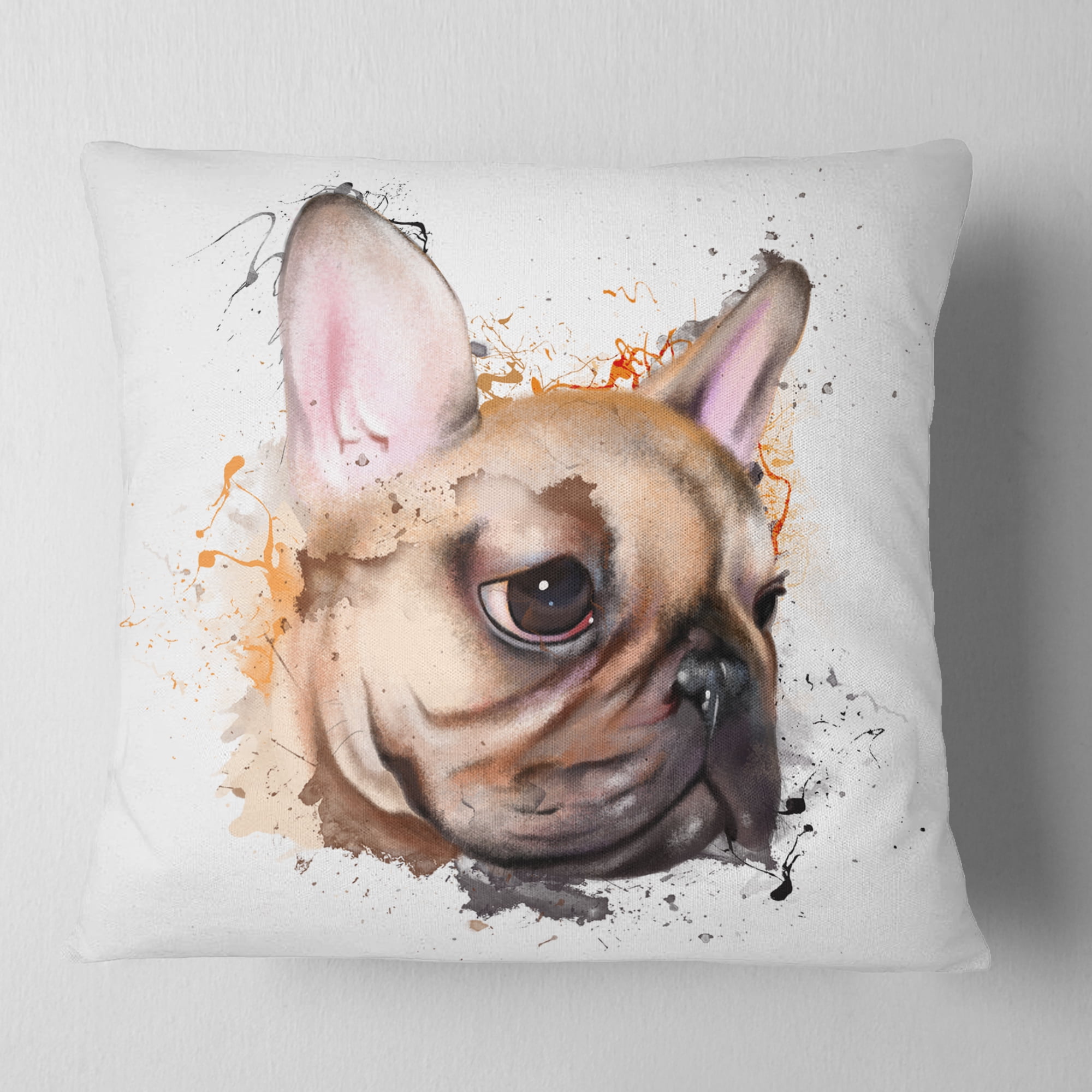 Designart Brown Watercolor French Bulldog - Animal Throw Pillow - 16x16
