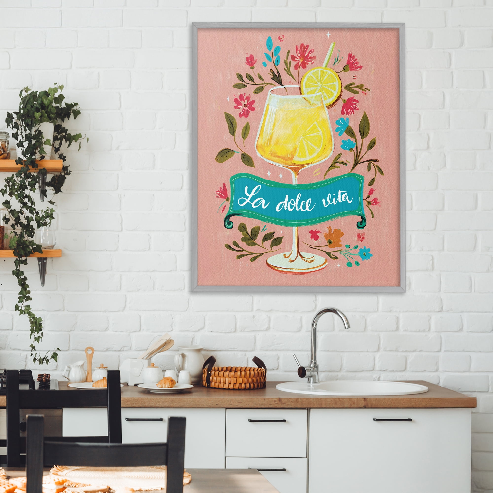 Stupell Industries Lemon Cocktail Sweet Life Gray Framed Giclee Art, design by Yen