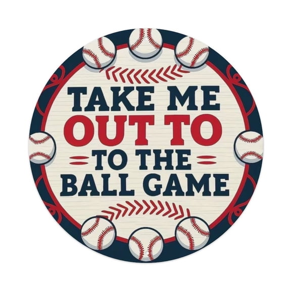Take Me Out to The Ball Game Baseball-Themed Round Tin Sign Vintage Metal Poster Living Room Bar Man Cave Home Wall Art Decor 8x8inch