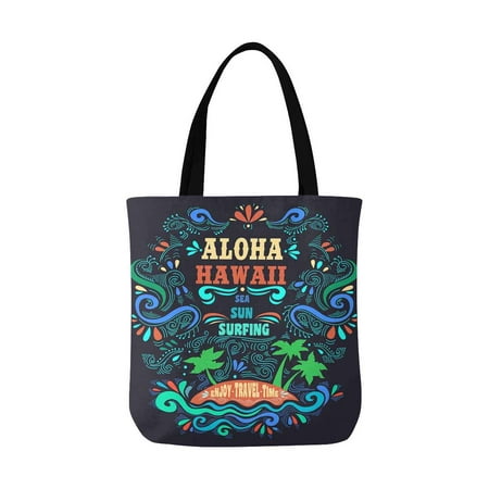 ASHLEIGH Hipster Aloha Hawaii Sea Sun Surfing Enjoy Travel Time Unisex Canvas Tote Canvas Shoulder Bag Resuable Grocery Bags Shopping Bags for Women Men