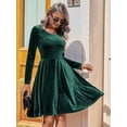 thumbnail image 4 of Women'S Velvet Dress Long Sleeve Cocktail Dresses Flare Swing Mini Prom Dress for Wedding Guest Green XL, 4 of 7