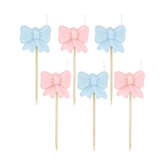 Pink and Blue Bow Birthday Candles Set, 6 Pieces, by Way To Celebrate