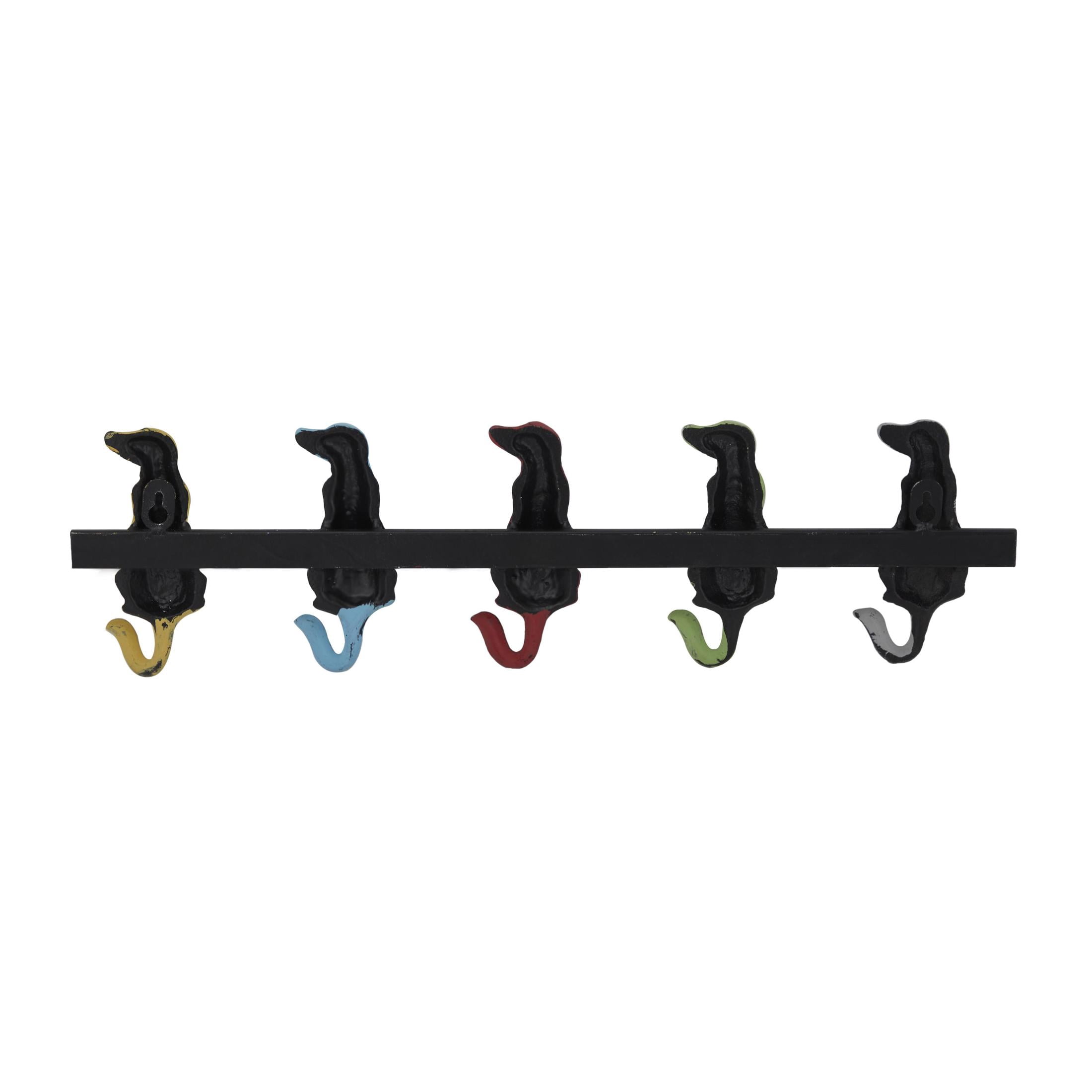 DecMode 19" x 5" Multi Colored Metal 5 Hanger Dog Wall Hook, 1-Piece