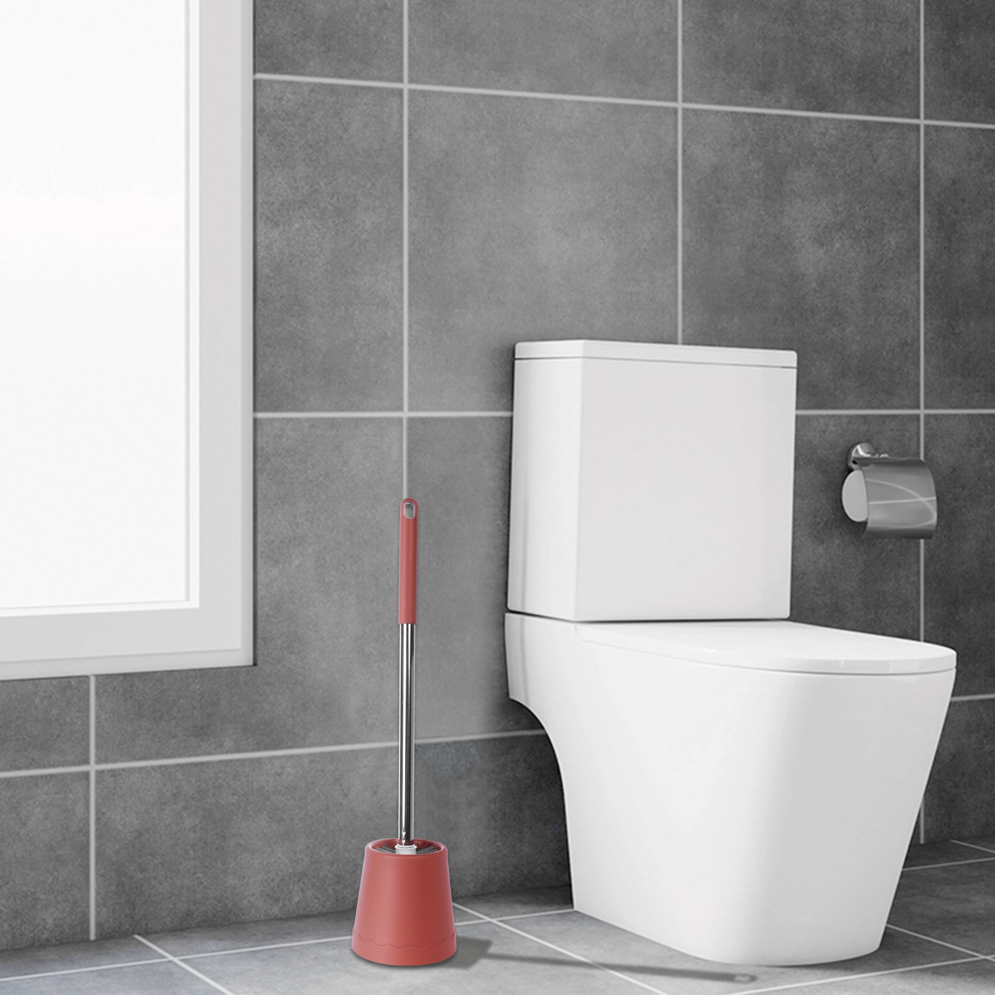 REGALWOVEN Toilet Brush Round Head Stainless Steel Durable Grip Handle Compact Size Toilet Bowl Brush Holder Bathroom Essentials Orange 1 Pack